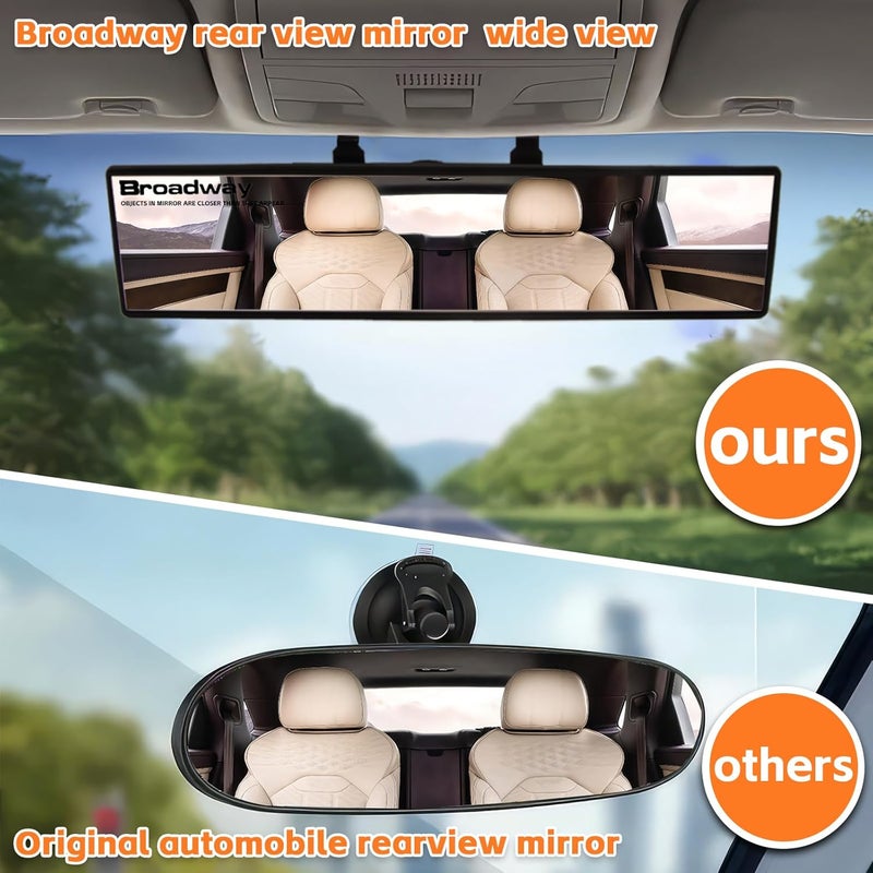 NINGFIST Broadway Car Rear View Mirror HD Anti Glare Universal 12 Inch large Field of View Panoramic Rearview Mirror with Wide Angle Blue Tint for Car SUV and Truck12 Inch White - Image 2